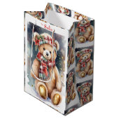 Kerst Teddybeer voeg naam toe Medium Cadeauzakje (Voorkant Gekanteld)