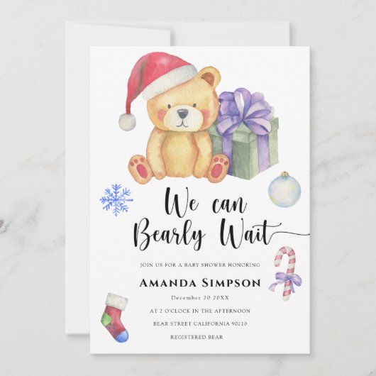 Kerst Teddybeer Winter Baby shower uitnodiging (Voorkant)