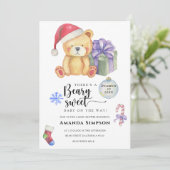 Kerst Teddybeer Winter Baby shower uitnodiging (Staand voorkant)