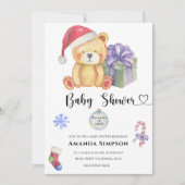 Kerst Teddybeer Winter Baby shower uitnodiging (Voorkant)
