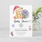 Kerst Teddybeer Winter Baby shower uitnodiging (Staand voorkant)