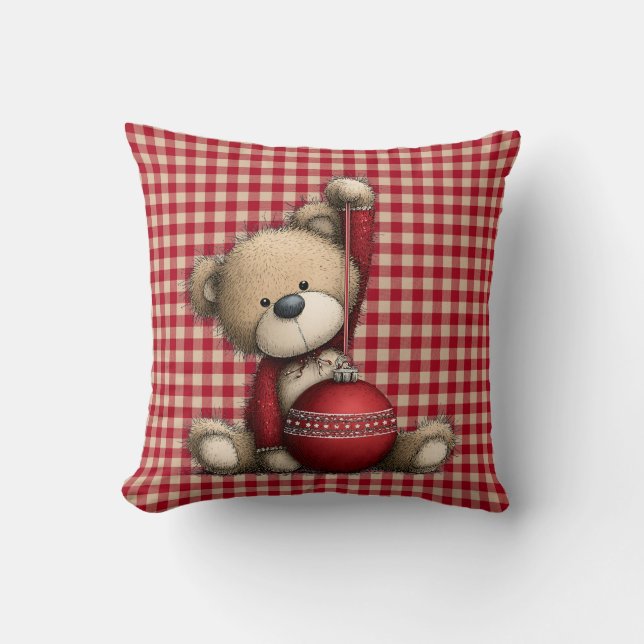 Kerst Teddybeer Worp Kussen (Voorkant)