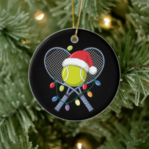 Kerst Tennis Rackets Bal Sinterklaas Hoed Lichten Keramisch Ornament