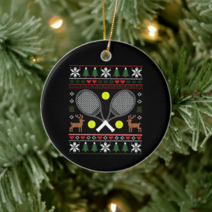 Kerst Tennisracket Horrortrui Rendier Xmas Keramisch Ornament