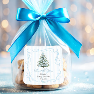 Kerst Thee Blauw Winter Baby Shower Bedankt Vierkante Sticker