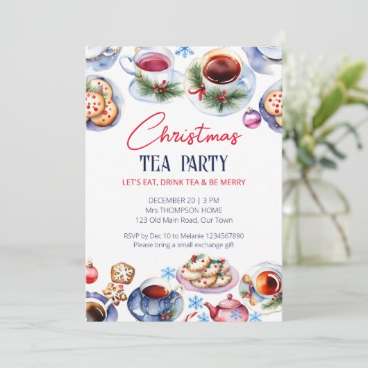 Kerst thee feest waterverf sjabloon kaart (Staand voorkant)