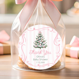 Kerst Thee Roze Winter Baby Shower Dank Je Ronde Sticker