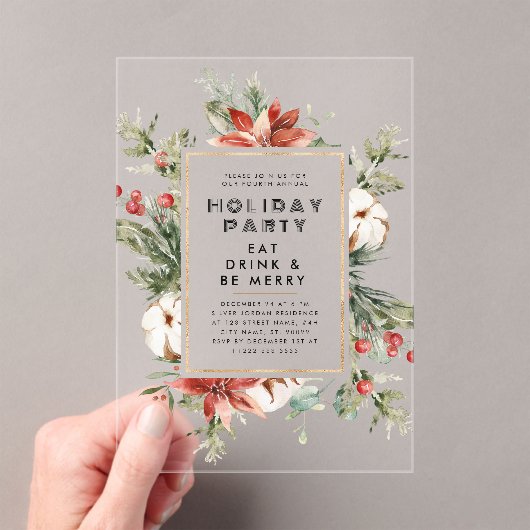 Kerst Thema Bloemen Lijst Vakantie Party Acryl Uitnodigingen (Insitu (Draagbaar))