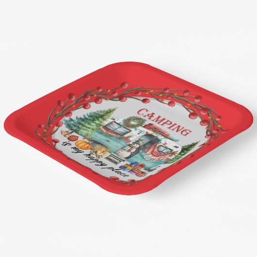 Kerst thema camping papieren bordje (Gebogen)