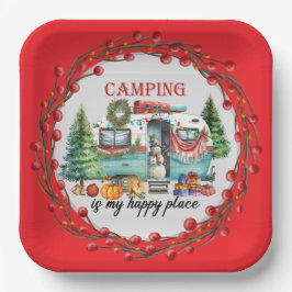 Kerst thema camping papieren bordje