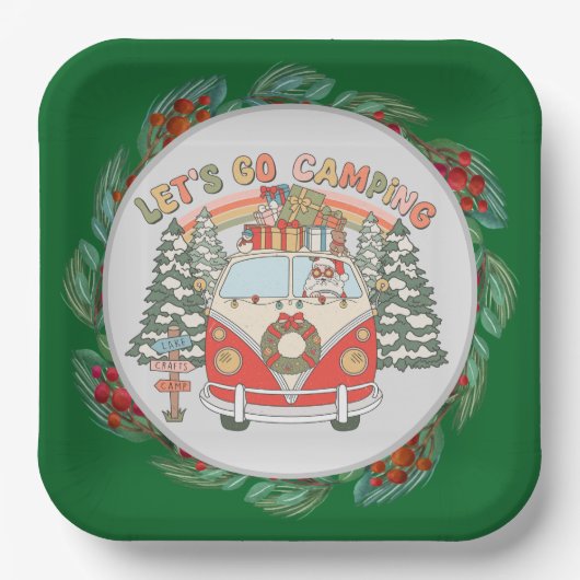 Kerst thema camping papieren bordje (Voorkant)