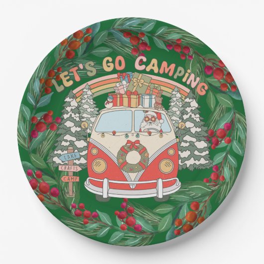 Kerst thema camping papieren bordje (Voorkant)