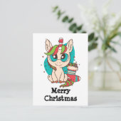 Kerst thema eenhoorn feestdagenkaart (Staand voorkant)