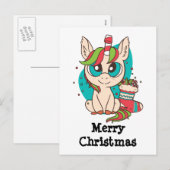 Kerst thema eenhoorn feestdagenkaart (Voorkant / Achterkant)