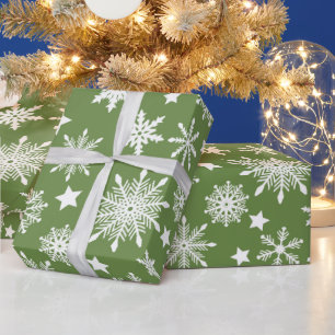 Kerst Thema Groen Wit Sneeuwvlokken Patroon Cadeaupapier