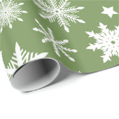 Kerst Thema Groen Wit Sneeuwvlokken Patroon Cadeaupapier (Rol Hoek)