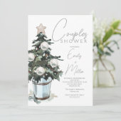 Kerst thema koppels bruiloft douche uitnodiging (Staand voorkant)