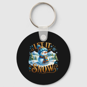 Kerst Thema Laat het Sneeuwen Schattige Sneeuwman  Sleutelhanger