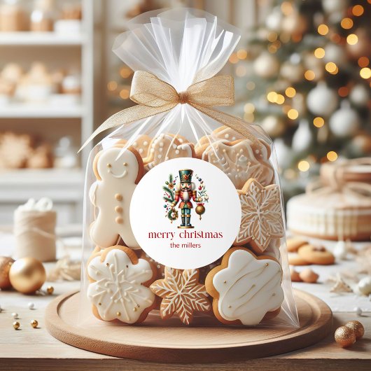 Kerst Thema Notenkraker Retro Typografie 2 Ronde Sticker