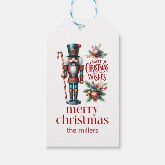 Kerst Thema Notenkraker Retro Typografie Wijn L Cadeaulabel (Voorkant)