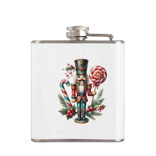 Kerst Thema Notenkraker Snoep Cane Aangepaste teks Heupfles (Achterkant)