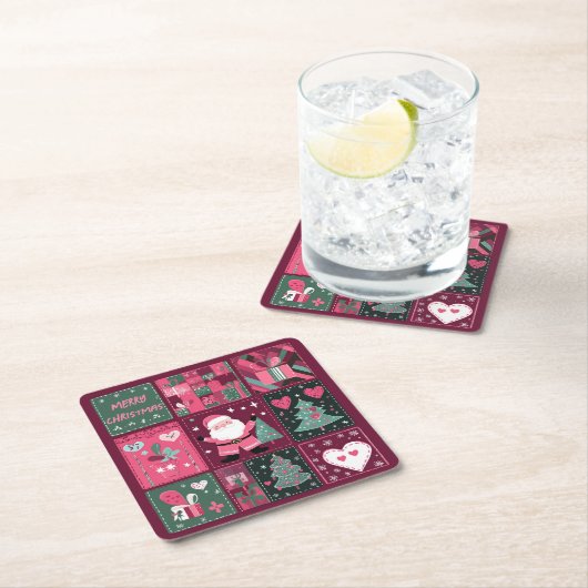 Kerst Thema Paarse en roze Vrolijk Kerstfeest Kartonnen Onderzetters (Insitu)
