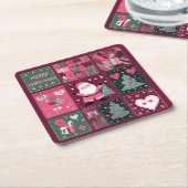 Kerst Thema Paarse en roze Vrolijk Kerstfeest Kartonnen Onderzetters (Schuin)