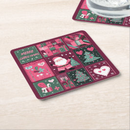 Kerst Thema Paarse en roze Vrolijk Kerstfeest Kartonnen Onderzetters