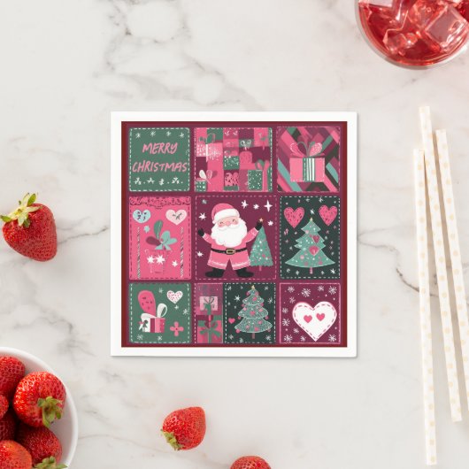 Kerst Thema Paarse en roze Vrolijk Kerstfeest Servet (Insitu)