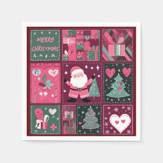 Kerst Thema Paarse en roze Vrolijk Kerstfeest Servet (Voorkant)