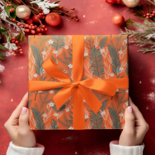 Kerst thema patroon groen witte bloemen cadeaupapier
