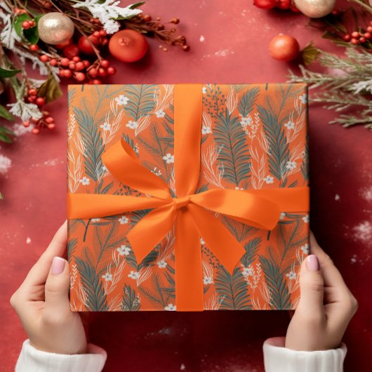 Kerst thema patroon groen witte bloemen cadeaupapier
