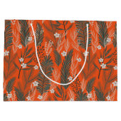 Kerst thema patroon groen witte bloemen groot cadeauzakje (Achterkant)