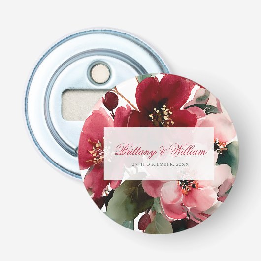  Kerst Thema Rode Bloemige Bruiloft  Button Flesopener (Voorkant)