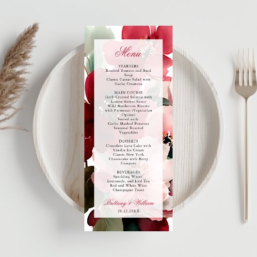 Kerst Thema Rode Bloemige Bruiloft Menu
