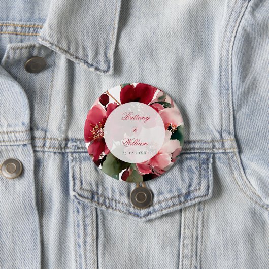 Kerst Thema Rode Bloemige Bruiloft Ronde Button 7,6 Cm (In situ)
