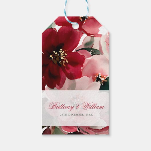 Kerst Thema Rood Bloemstuk Bruiloft Cadeaulabel (Voorkant)