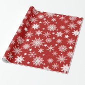 Kerst Thema Rood Wit Sneeuwvlokken Patroon Cadeaupapier (Uitgerold)