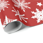 Kerst Thema Rood Wit Sneeuwvlokken Patroon Cadeaupapier (Rol Hoek)