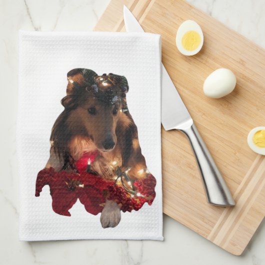 Kerst Thema Sheltie Theedoek (Quarter Fold)