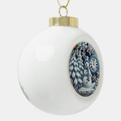 Kerst-thema sneeuwman en Winter Forest Scene Keramische Bal Ornament (Links)