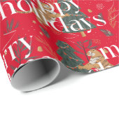 Kerst Thema Trees & Tijgers Witte Typografie Cadeaupapier (Rol Hoek)