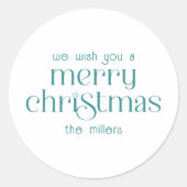 Kerst Theme Design Turquoise Retro Typografie Ronde Sticker (Voorkant)
