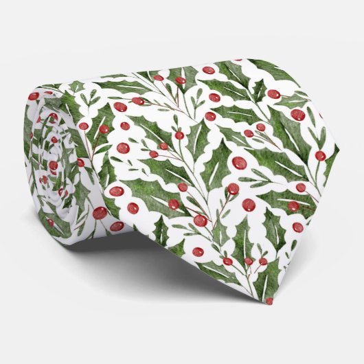 Kerst Theme Holly, Mistletoe, Bessen Patroon Stropdas (Opgerold)
