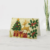 Kerst Theme Tree Rendier Gifts Quilted Look Feestdagen Kaart (Voorkant)