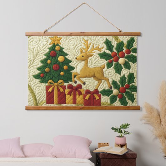 Kerst Theme Tree Rendier Gifts Quilted Look Hangend Wandkleed (Slaapkamer)