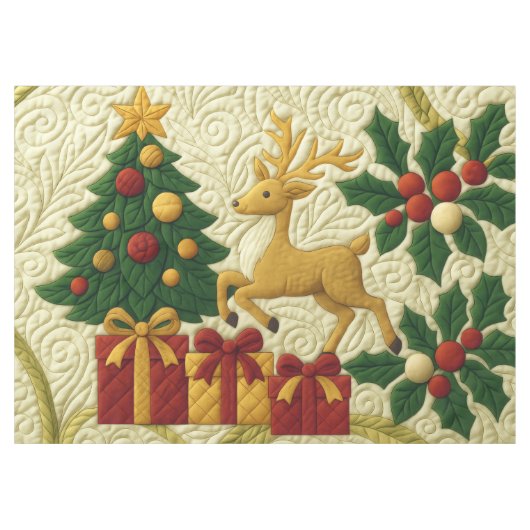 Kerst Theme Tree Rendier Gifts Quilted Look Tafelkleed (Voorkant (Horizontaal))