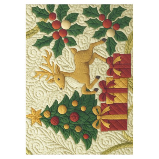 Kerst Theme Tree Rendier Gifts Quilted Look Tafelkleed (Voorkant)