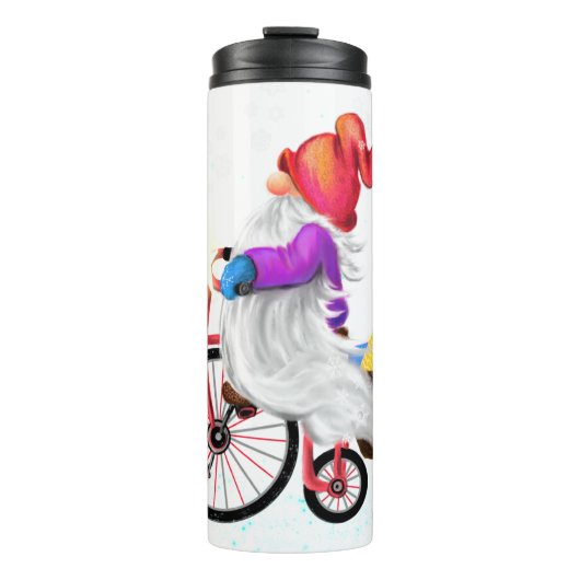 Kerst thermische tumbler kabouter met cadeaus thermosbeker (Voorkant)