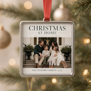 Kerst thuis gepersonaliseerde gezinsfoto metalen ornament